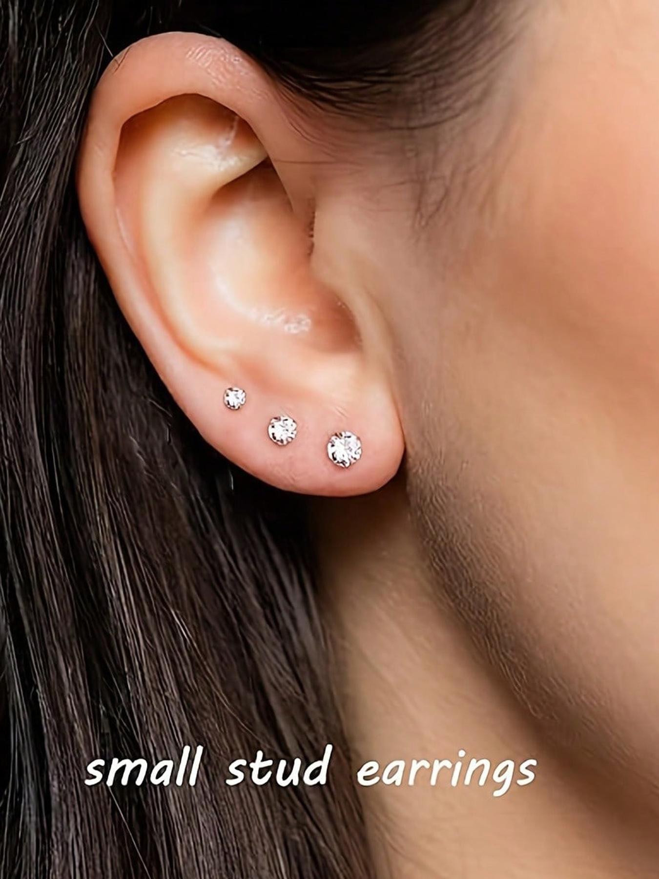 Artificial Zirconia Decorated Earrings Set, Elegant for Women & Girls, Stainless Steel Inlaid Artificial Zirconia Ear Studs, Stud Earrings Jewelry