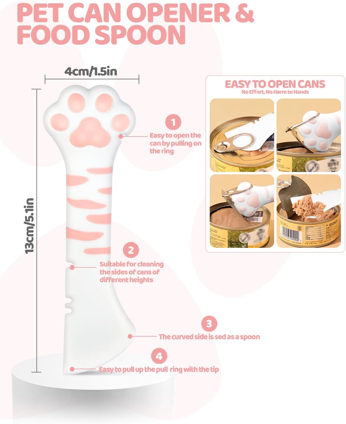 4 PCS Cat Food Can Covers Lids Set, Silicone Pet Food Can Lids with Multi-Function Cat Food Spoon and Opener, Cat Bar Squeezer for Cats and Dogs (Pink)