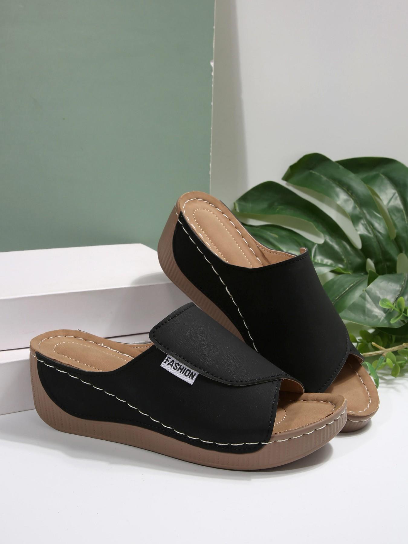 Summer New Women's Comfortable Soft-Sole Fashionable Casual All Match Sandals, Versatile Thick-Sole Solid-Pattern Beach Shoes for Outdoor Wear