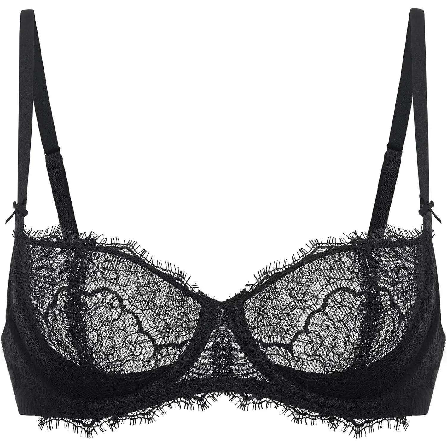 DOBREVA Women's Balconette Sexy Unlined Bra Lace Push Up Plus Size Bras See Through Underwire