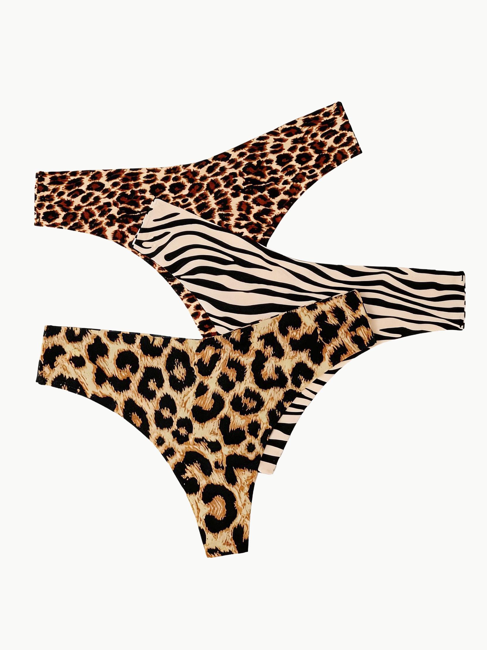 Sexy Leopard Thongs For Women Seamless Printed Ice Silk G-String Breathable Sports Underwear