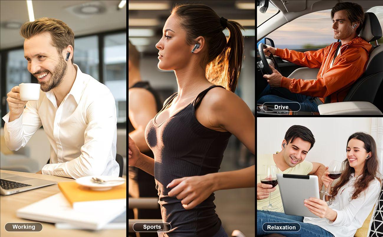 New in-ear wireless earbuds, Bluetooth 5.4, ENC noise-canceling microphone, powerful bass, USB‑C charging, comfortable design, clear Hi‑Fi stereo sound, long battery life, suitable for outdoor activities, work, and sports, compatible with all smartphones,
