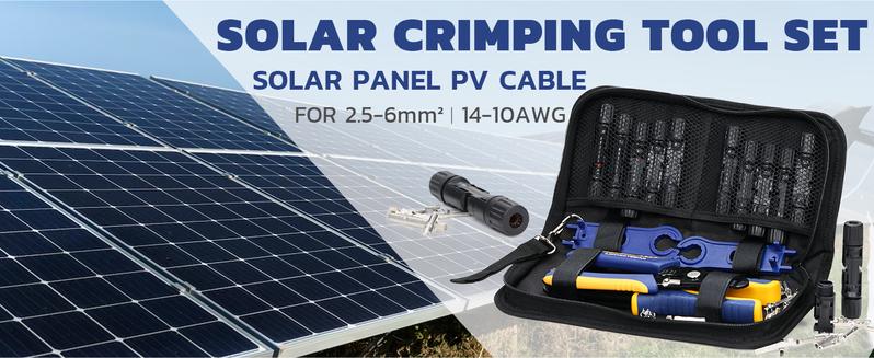 haisstronica MC4 Crimping Tool Kit, 15PCS Solar Crimper Tool Set with Stripper, 10 Pairs Solar Connectors AWG14-10(2.5/4/6mm²) and Spanners for Solar Panel PV Cable Installation