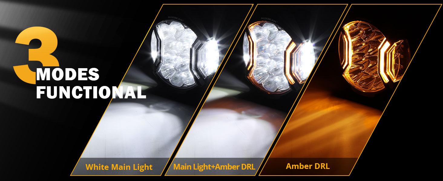 AUXBEAM V-ULTRA Series 5 Inch White Amber Side Shooter LED Pod Lights With Amber DRL IP68 Waterproof Offroad Jeep SUV Pickup Bar 172W LED Work Light