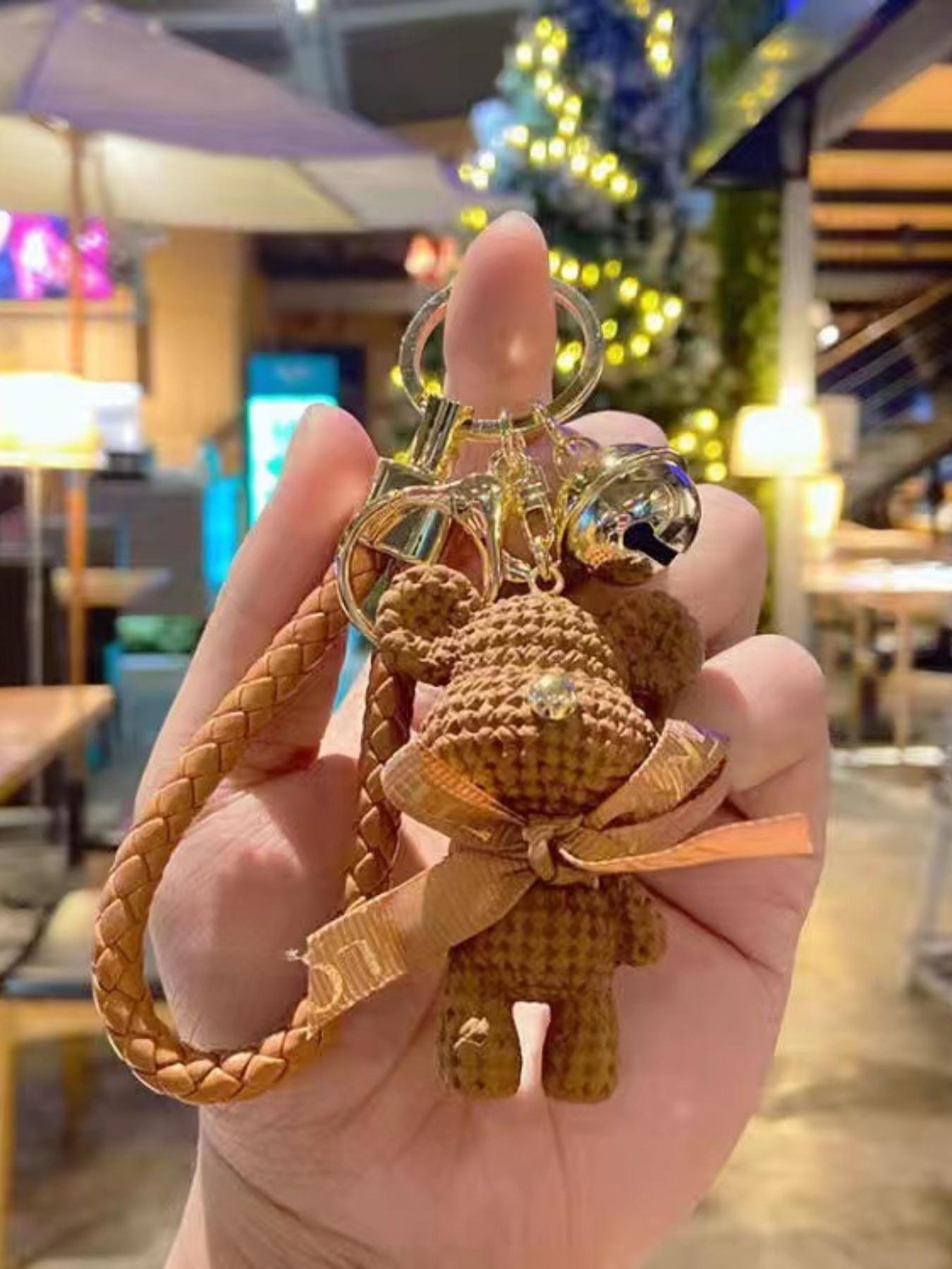 Trendy Yarn Bear Keychain, Cute Cartoon Character Backpack Charm, Girls' Car Key Ring, Romantic Couple Pendant Gift, All Seasons Accessory