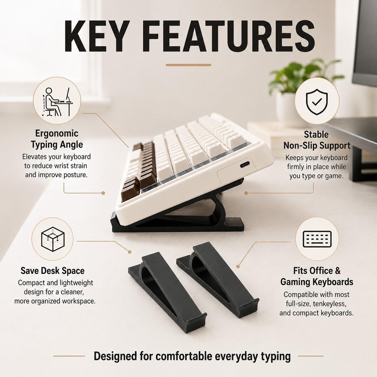 10pcs Ergonomic Keyboard Riser Stand, Non-Slip Universal Holder, Office & Gaming Dedicated, Comfortable Typing Solution, Gaming Setup Accessories