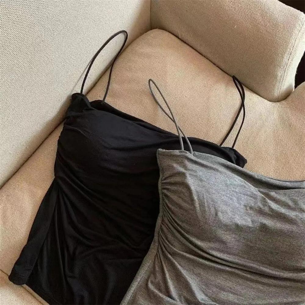 Women's Sexy Corset Crop Top - Thin Strap Ease, Bold Crop Top Look, Short Length, Pleated Detail, Solid Color, Built-In Bra, Soft Support, Sleeveless, Body-Hugging Sun Protective Sports & Outdoor Vest