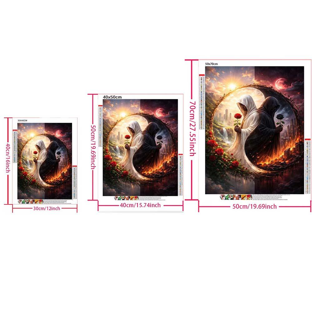 5D Diamond Painting Kit Full Round Drill Light, Dark, Rose DIY Mosaic Wall Art, Beginner Craft Kit (with Tools), Home Wall Decor Gift, Diamond Art Kit