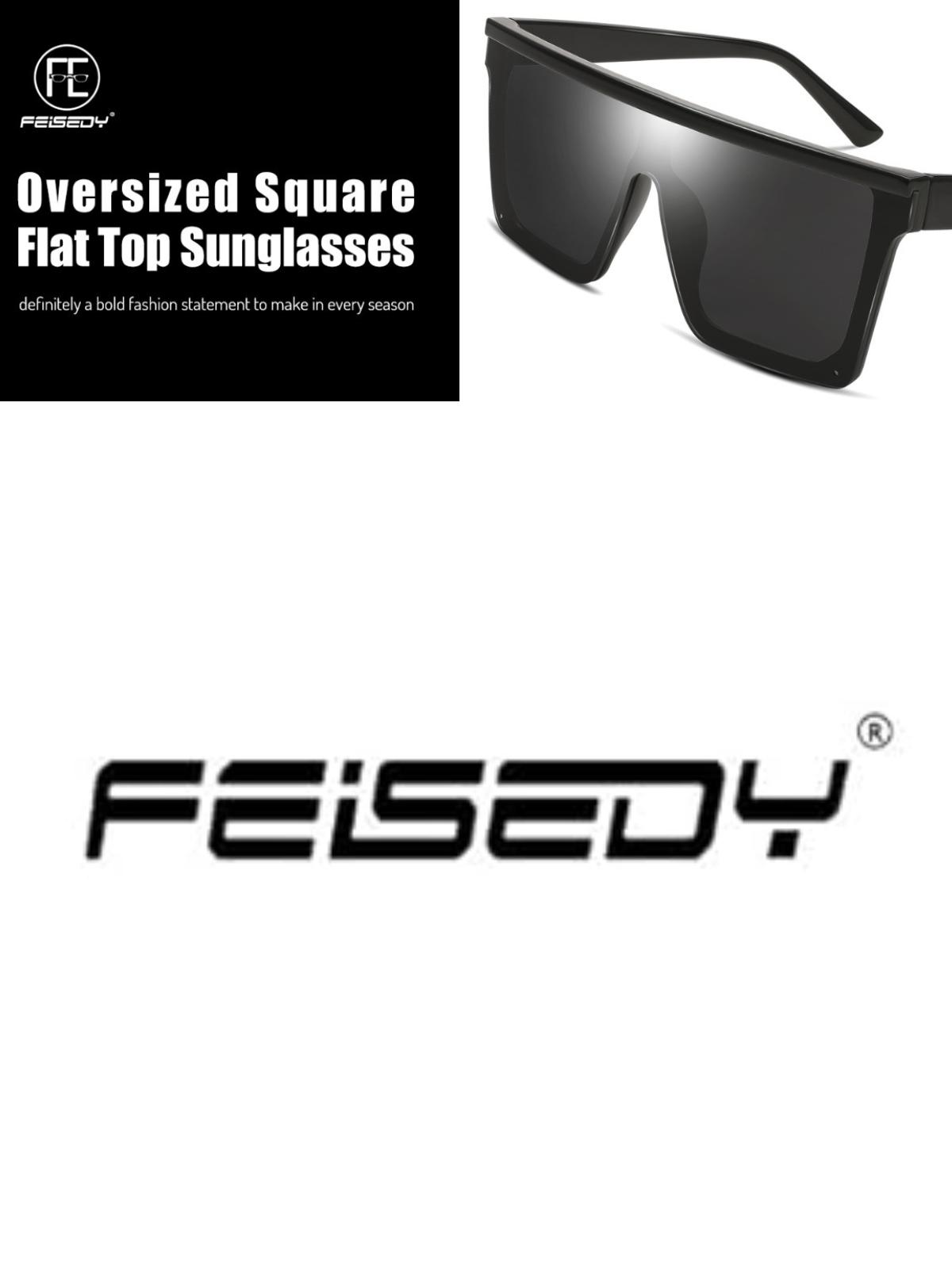 FEISEDY Oversized Sunglasses Mens Womens Flat Top Square Trendy Visor Shades UV400 B2470