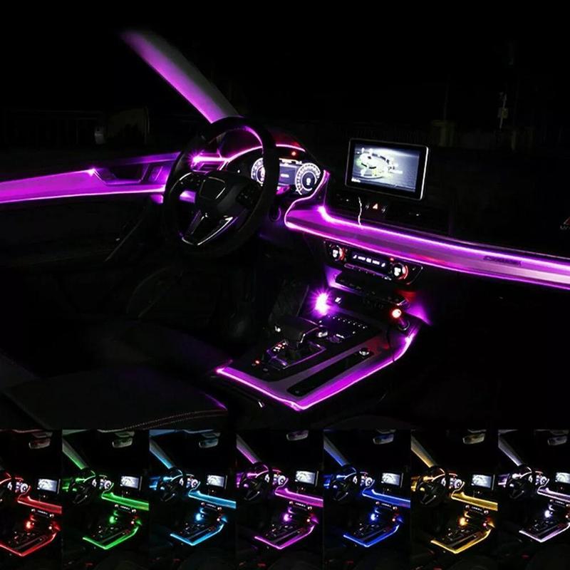 276 Inch 8-Color Synchronized Music RGB Car Neon Lights - 5-in-1 LED Light Strips with APP Control Environment Lighting Kit - Fiber Optic In Car Neon Lights Set dynamic ambient light