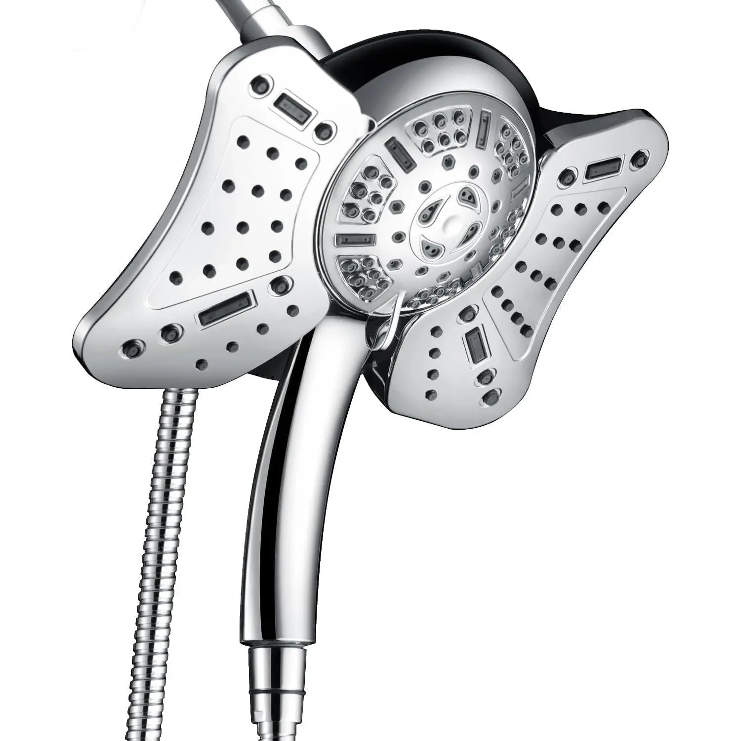 Shower Head with Handheld Spray - Dual High Pressure Showerhead | Rainfall Shower Heads Combo, Detachable Hand Shower, 9 Spray Settings, 60" Stainless Steel Shower Hose, 2.5GPM, Chrome