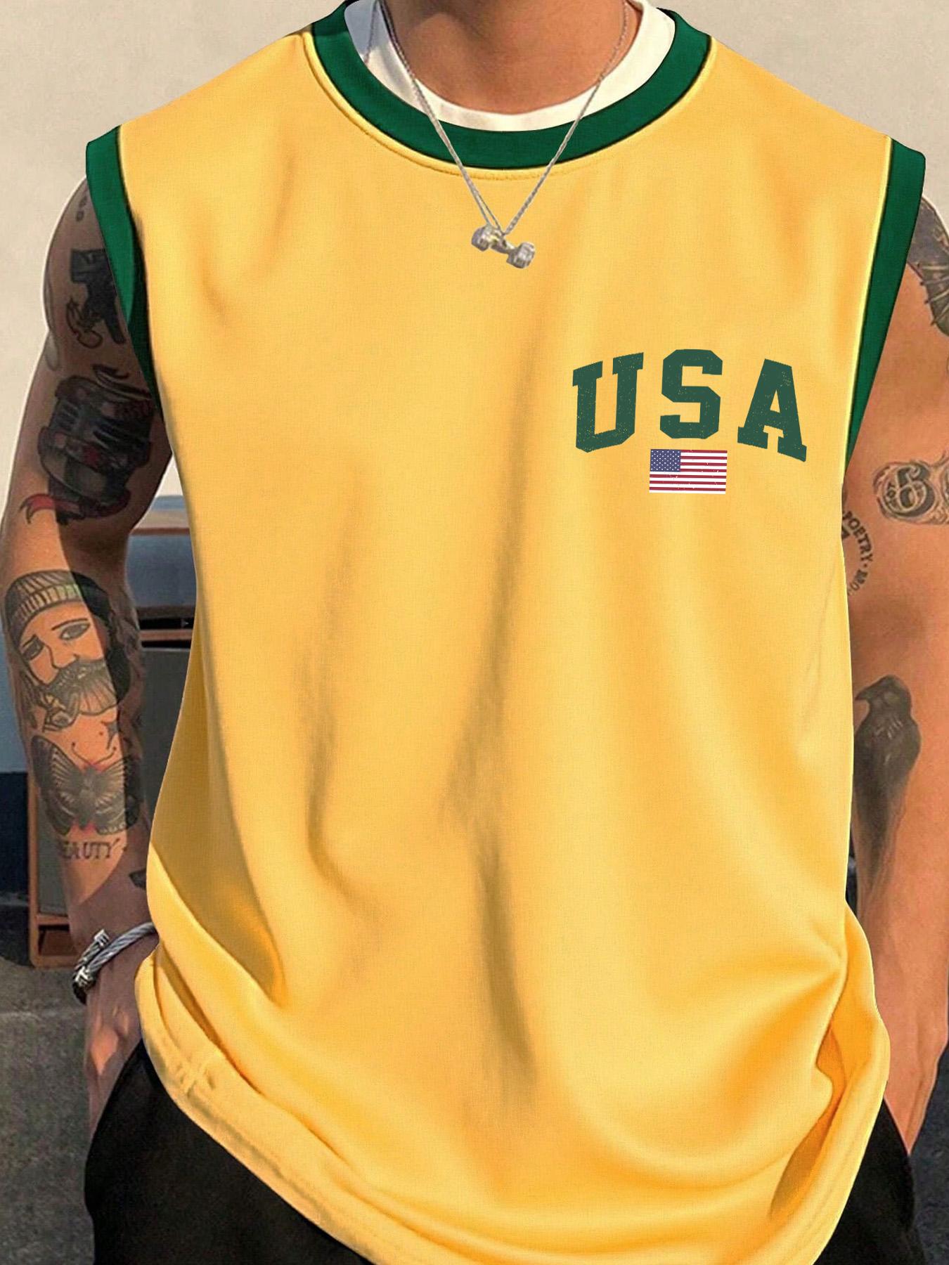 Men's Brazil Flag Print Tank Top, Vest Top, Regular Fit Casual Comfy Sleeveless Top for Summer, Men's Clothes for Daily Wear, Socks