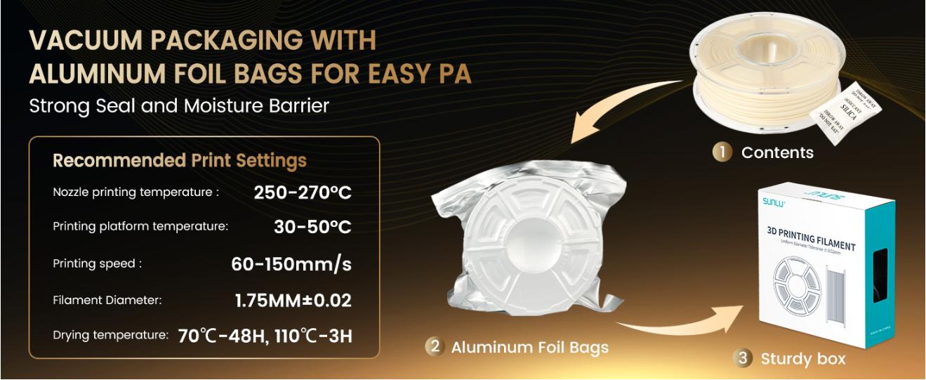 SUNLU Easy Nylon (E-PA) 3D Printer Filament 1KG – No Warping, High Strength, Heat Resistant (121°C) | Smooth Printing, UV & Moisture Resistant | Ideal for Functional & Industrial Parts