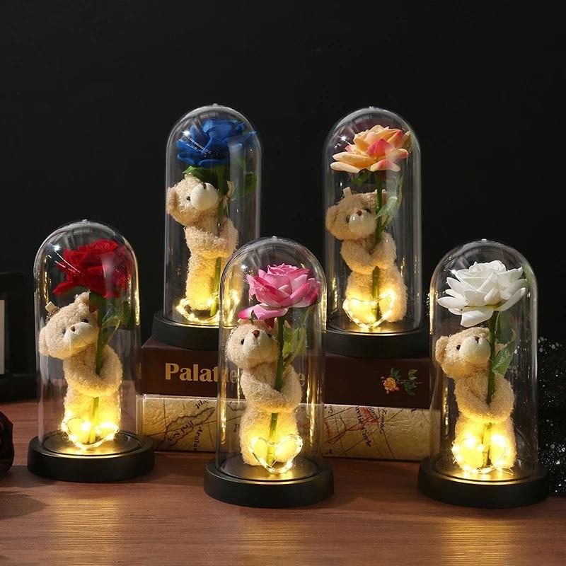 Eternal Rose Flowers Artificial Foil Flower in Glass Glow Immortal Flower LED Roses Lamp Flores Eternas Valentine's Day Gift Light Up Rose