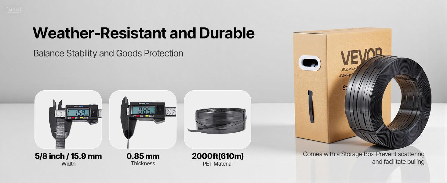 VEVOR Banding Strapping Kit, Heavy Duty Banding Sealer Tool with 2000 ft PET Band, 600 Metal Seals, 200 Corner Protectors, Plastic Pallet Packaging Strapping Kit for Warehouse, Transportation, Home
