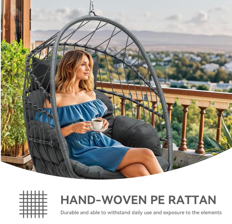 Yitahome Hanging Egg Chair with Cushions, Swing Egg Chair with Stand, Wicker Hammock Egg Chair for Indoor Outdoor Balcony Patio Garden Poolside Bedroom, Outdoor Furniture Yitahome Hanging Egg Chair with Cushions, Swing Egg Chair with Stand, Wicker Hammock Egg Chair for Indoor Outdoor Balcony Patio Garden Poolside Bedroom, Outdoor Furniture