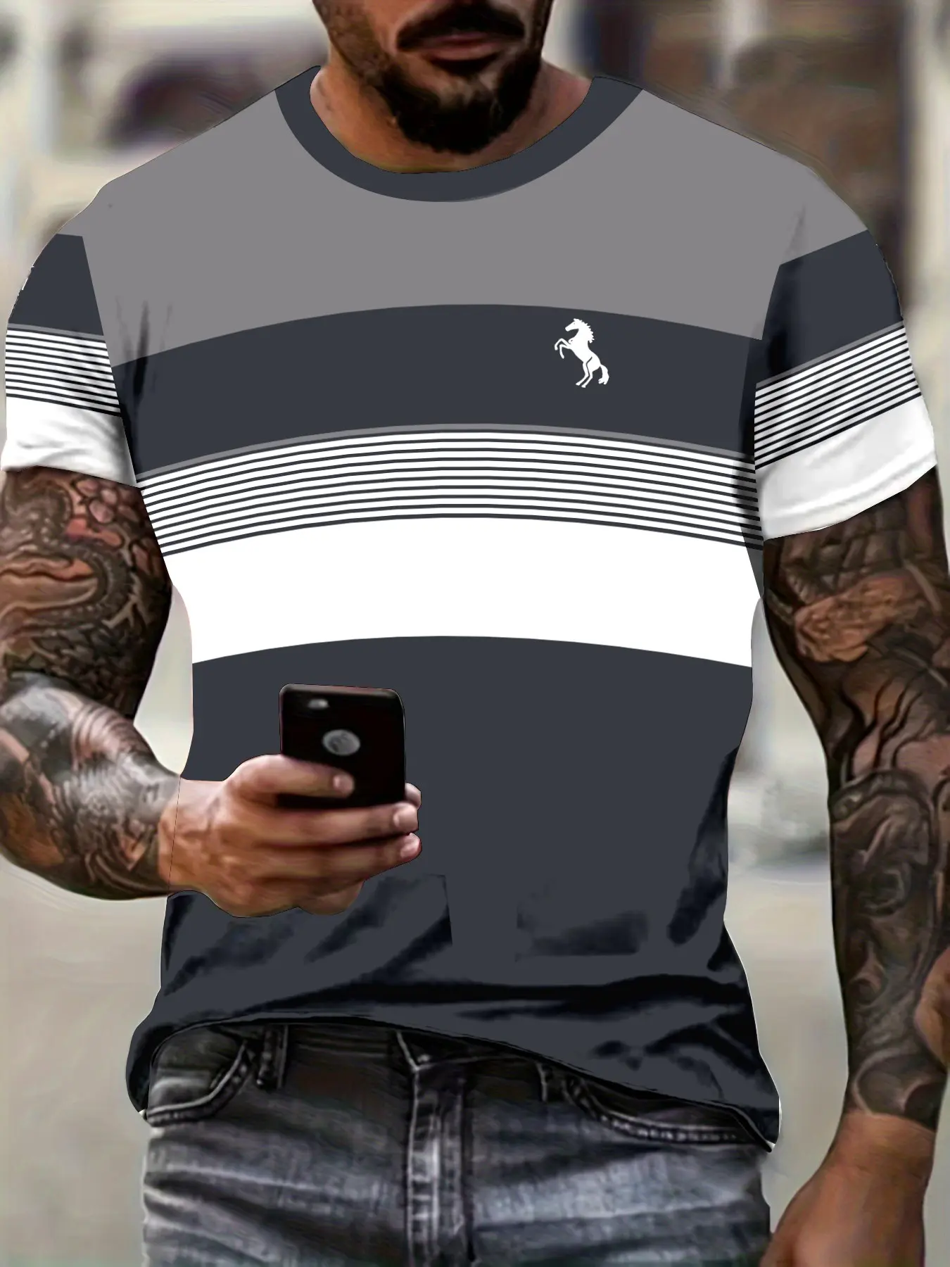 Men's Casual T-Shirt, Lightweight Polyester, Outdoor Commute Vacation, All Seasons Comfort, Round Neck, Slim Fit