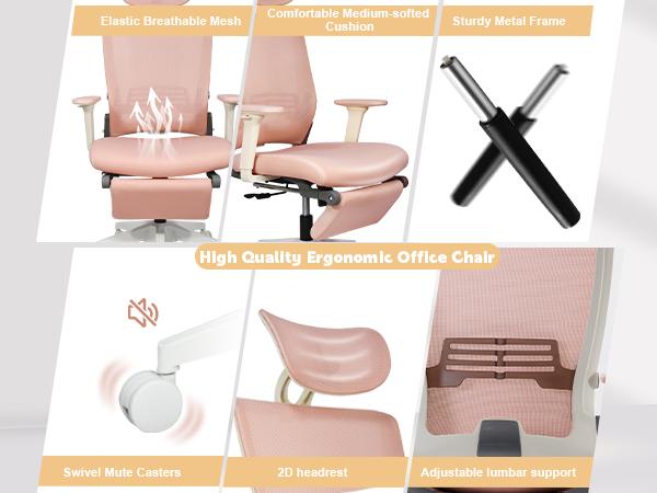 【TikTokShopBlackFriday】FlexiSpot Foldable Ergonomic Office Chair with Footrest | High-Back Computer Chair with 2D Headrest, Mesh Back, Sponge Seat, Adjustable Lumbar Support, and 2D Armrests | Ideal for Home Office