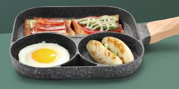 Nonstick Egg Frying Pan, Mini Nonstick Pan Divided Grill Frying Pan, Heat Resistant Handle 3 Section Skillet Mini Pancake Pan, Cooking Pan for Breakfast, Egg, Bacon and Burgers, 7.3 in