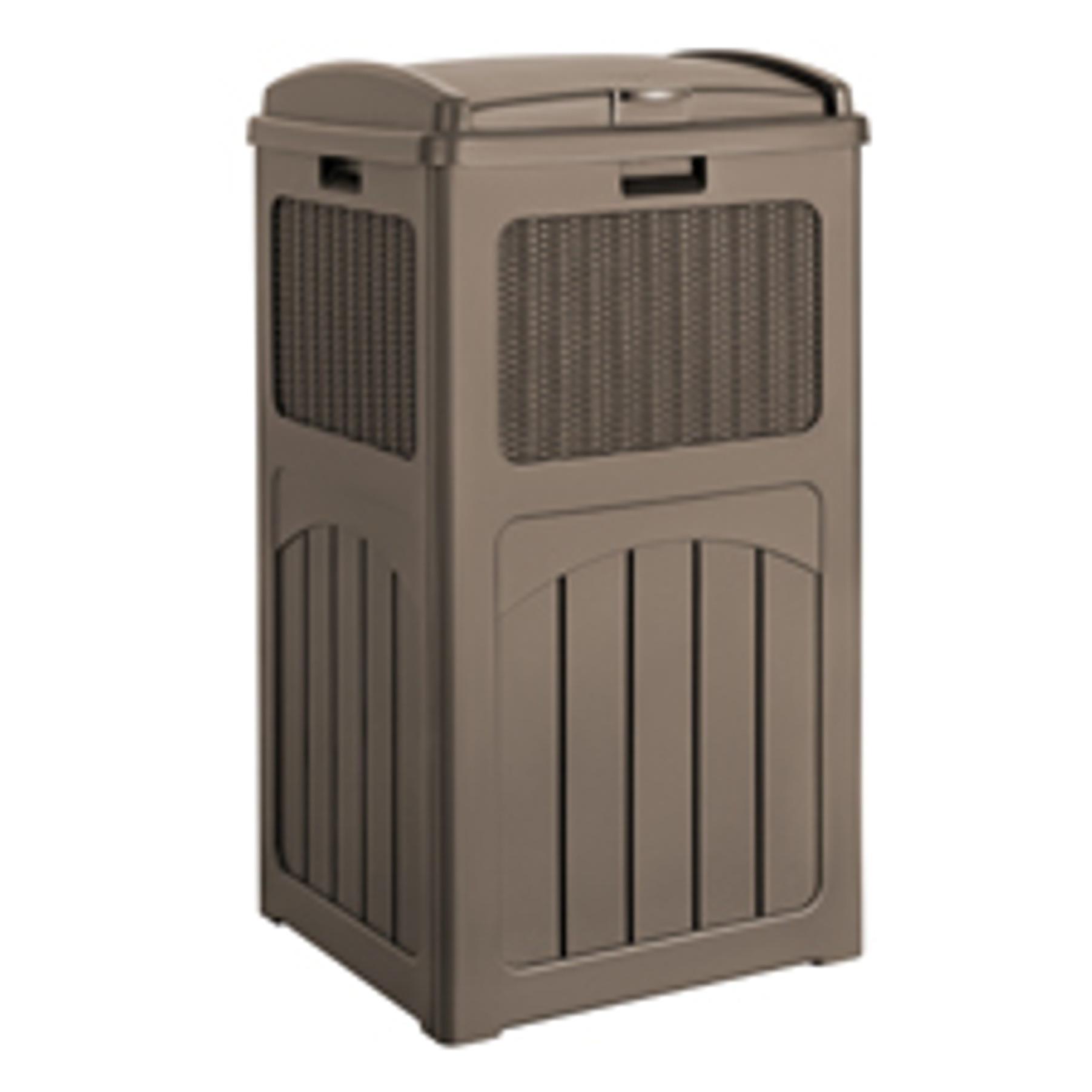 33 Gallon Outdoor Trash Can, Hideaway Garbage Bins with Tiered Lid, Waterproof Resin Outside Waste Bins for Patio, Outside Pool, Backyard and Deck(1, Deep Brown)