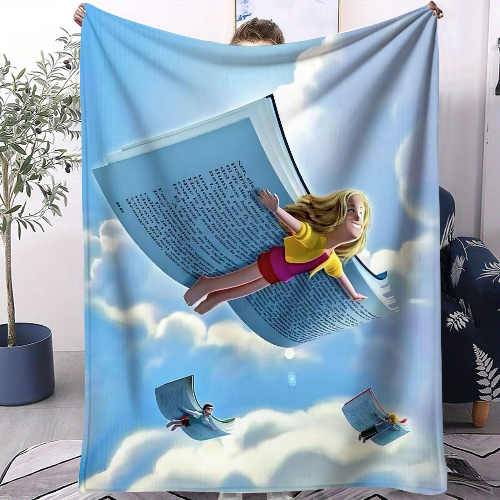 Book Reading Pattern Blanket, Suitable for All Seasons, Suitable for Beds, Sofas, Cars, Room Decorations, and Gifts, Suitable for Children and Adults