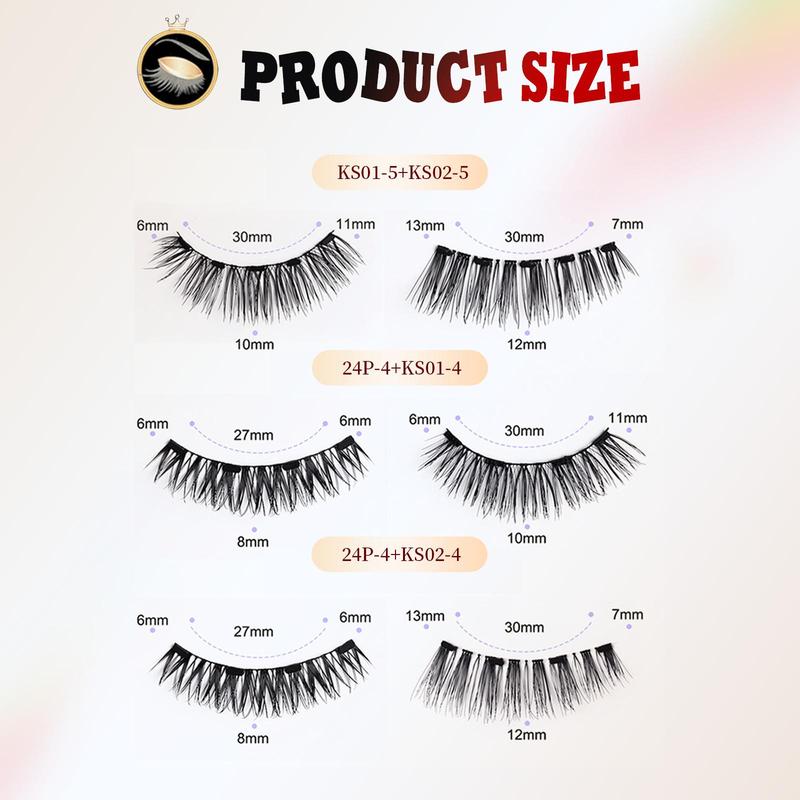 Magnetic Eyelashes Set - Eyelash Curlers with Eyebrow Kit Spiky Eyelash Cluster with Applicator Eyelash Extensions Glue-Free Waterproof Lightweight