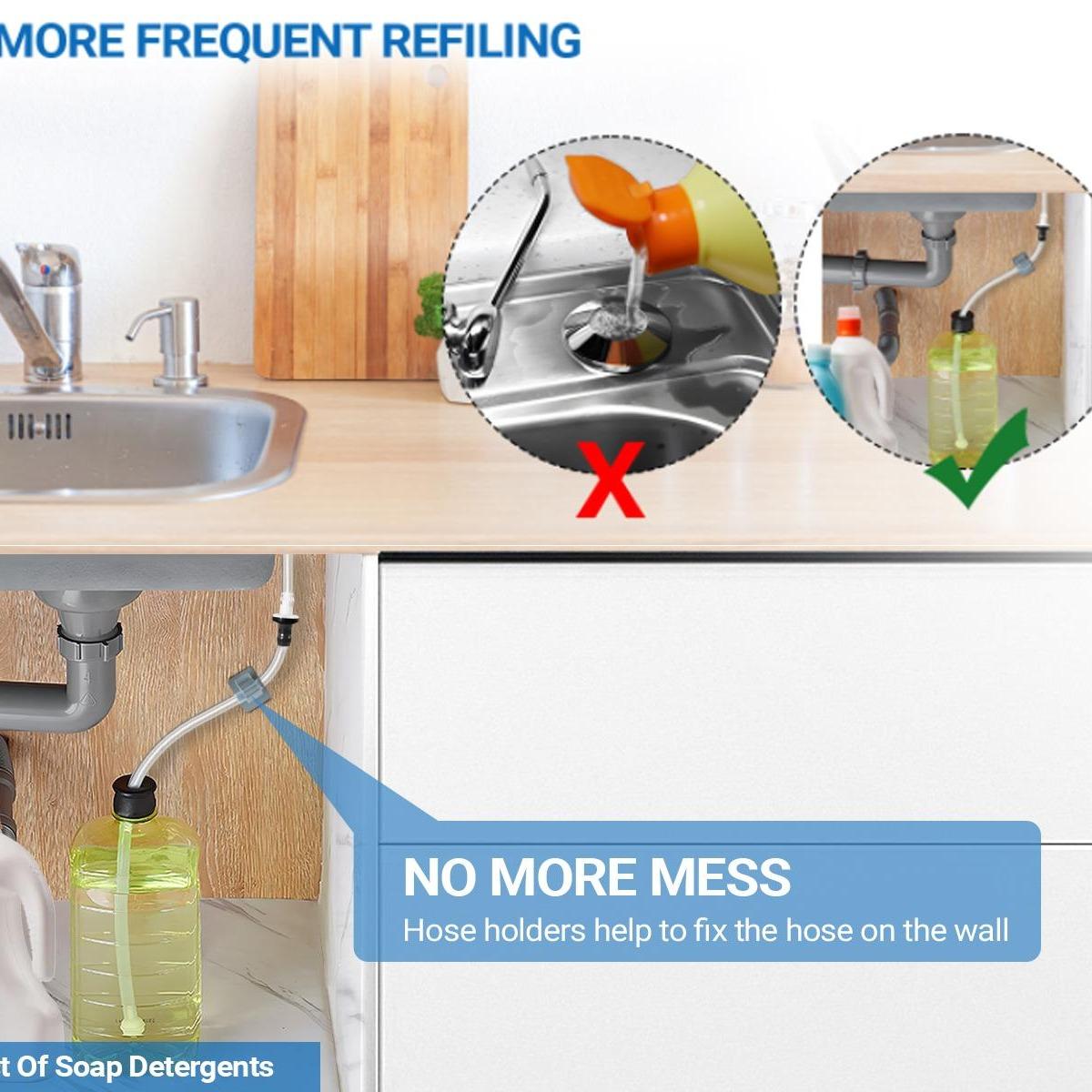 Kitchen Hack_ Sink Soap Dispenser Tube Kit, with 47" Tube Hose and Check Valve for Prevent Backflow for Countertop Dispensador De Jabon de Cocina Kitchen Sink Accessories Faucet Extension