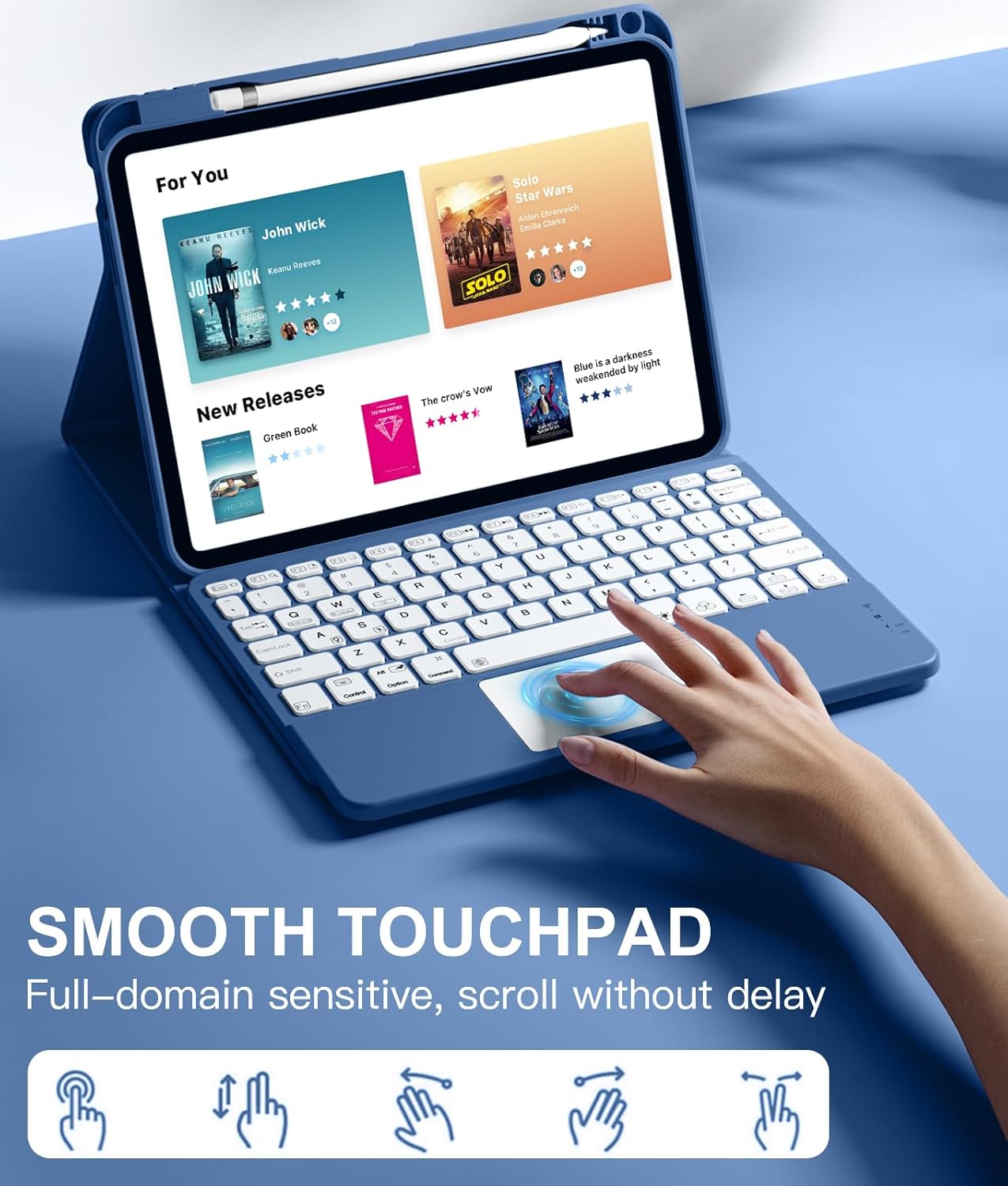 Compatible for iPad 11th 10th Generation Case with Keyboard, Folio Cover with Pencil Holder, Multi-Touch Trackpad, 7 Color Backlit, Detachable Keyboard for iPad (A16) 11th/10th Gen