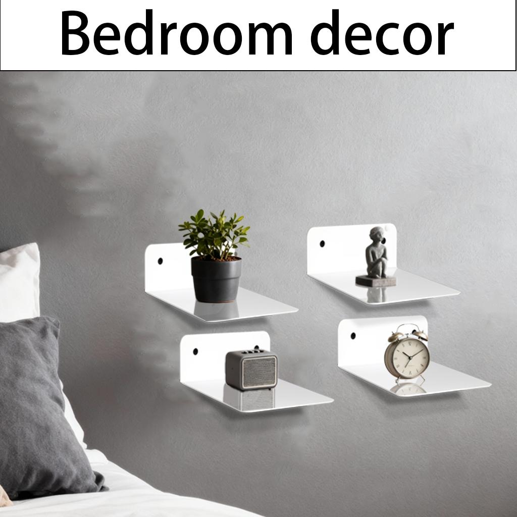 2-Pack Small Acrylic Wall Shelves, 4.92 Inch Floating Shelves for Echo Camera, Speaker Display Stand, Bathroom Living Room Bedroom