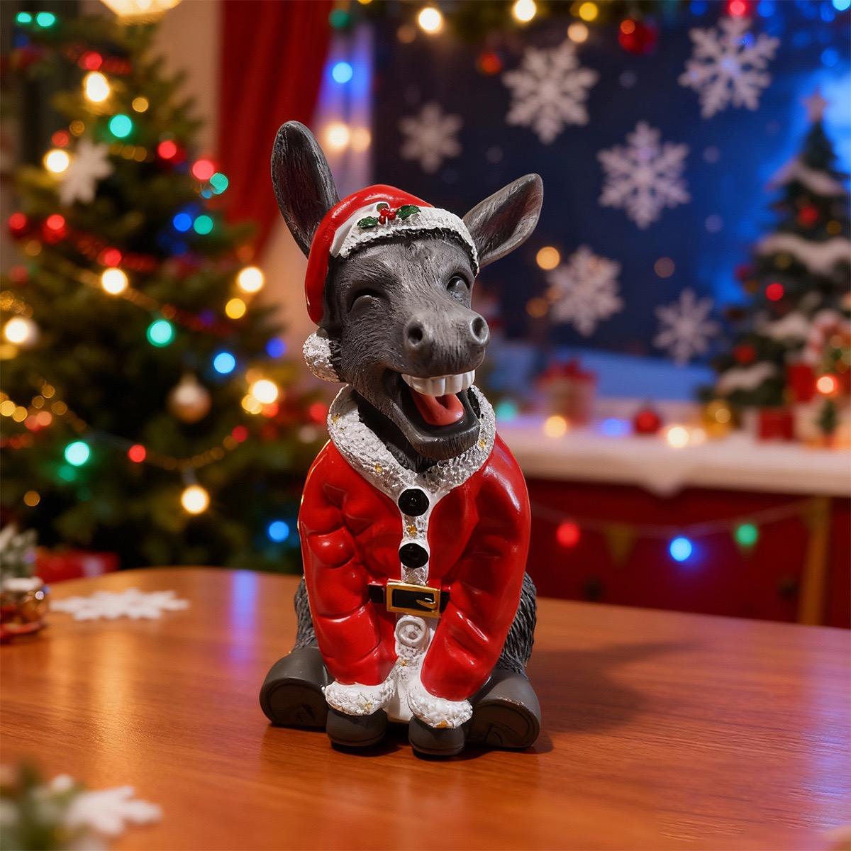 New Christmas Donkey Santa Resin Craft Ornament, 20cm Decorative Figurine, Festive Holiday Decoration, Perfect Gift for Xmas