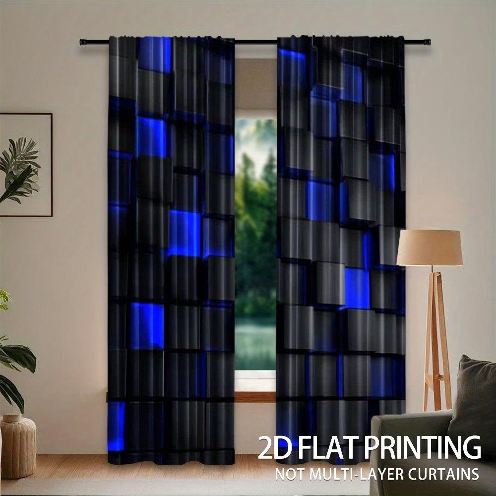 Modern Geometric Cube Pattern Half-Blackout Curtains, Light Filtering, & Polyester, Bedroom Living Room Office, Easy Rod Pocket Design