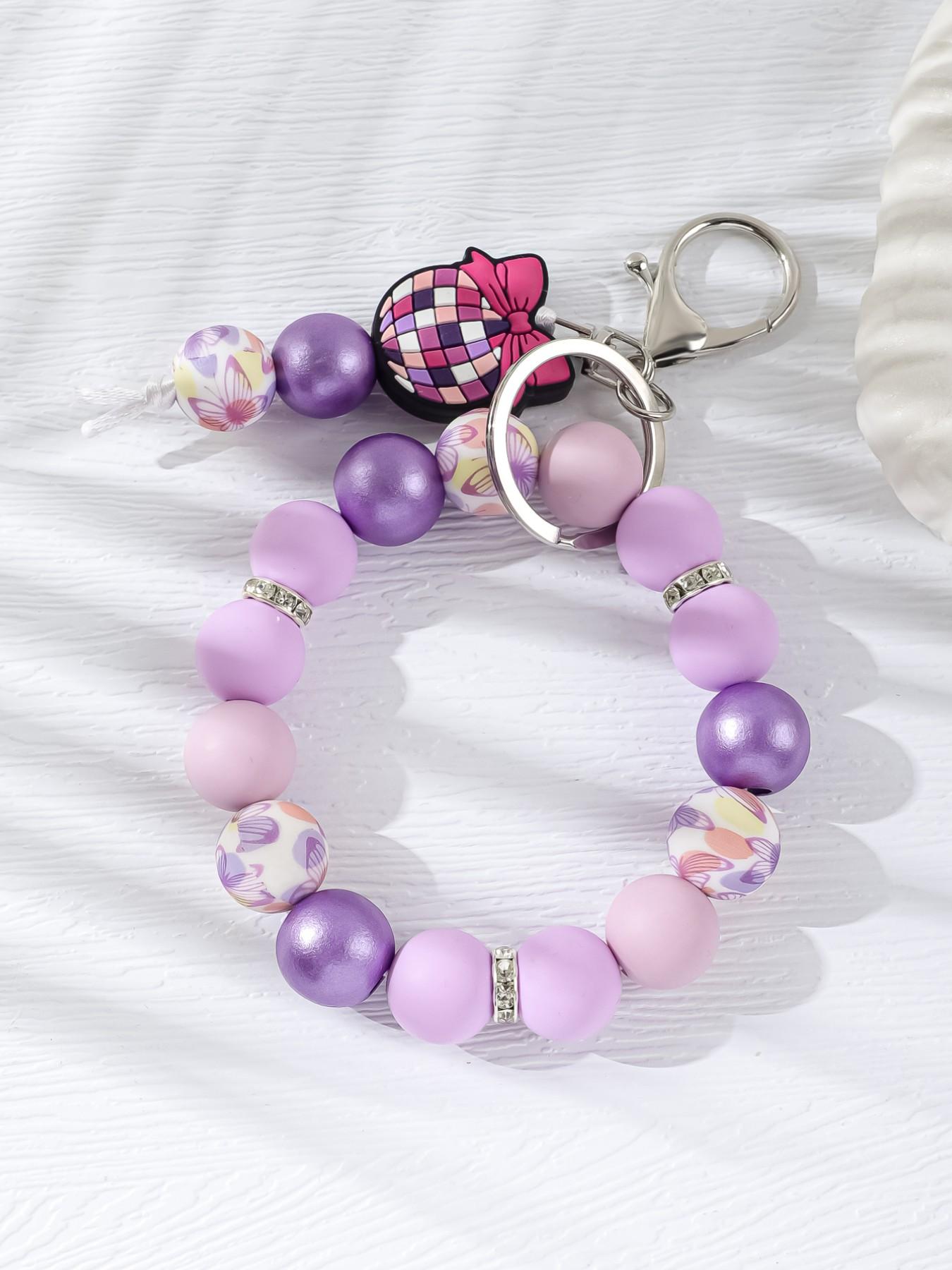 Cowboy Hat Disco Ball Beaded Keychain, Bow Checkered Silicone Wristlet, Y2K Style Bag Charm, Handmade Anti-Lost Keychain