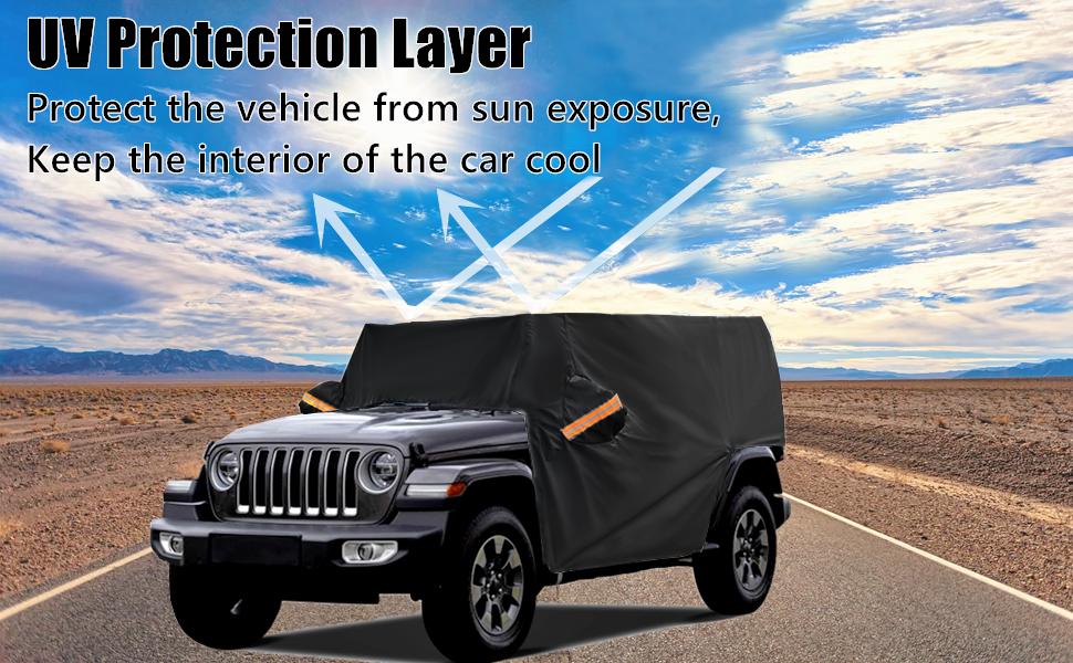 Big Ant Car Cover,Waterproof 6 Layers Car Cab Cover for Je-ep Wrangler 2 Doors,Heavy Duty Half Car Cover Protect from Snow Rain Hail Sunshine,Fit for SUV J-eep Wrangler JKU JLU 1987-2022