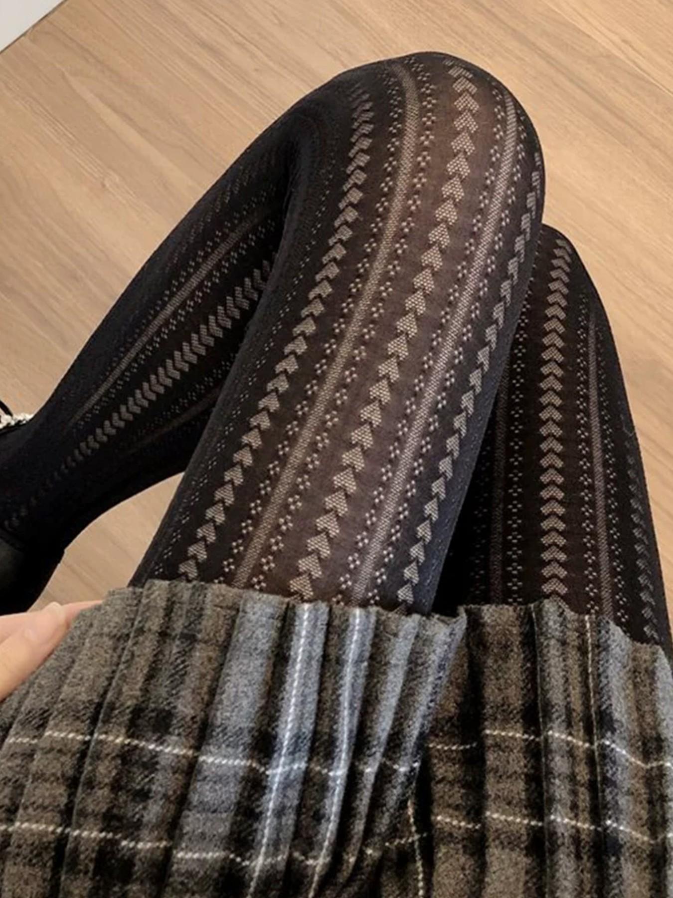 Women's Hollow Out Mesh Stockings, Sexy Vintage Underwear Socks, Fitted Boho Style, Plant Pattern, Made in China