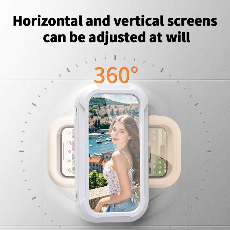 All-round Shower Phone Holder 360° Rotating Fits 4"–7" Phones Wall-mounted for Convenience & Security White Protective Stand Adjustable Viewing Angle Durable Sponge Padding No-Drill Installation