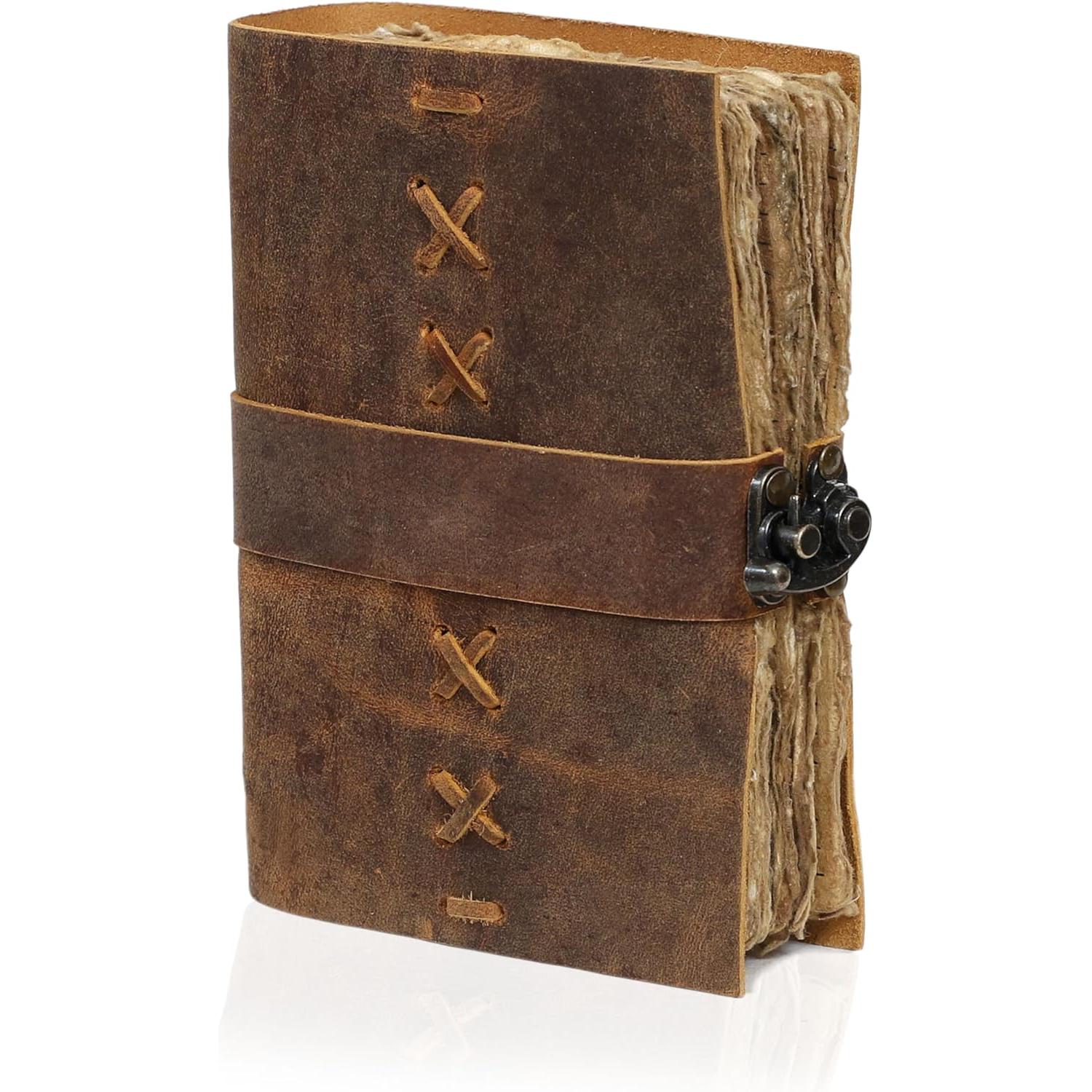 Leather Bound Journal for Women & Men - Book of Shadows - Lock Closure - 200 Pages of Antique Deckle Edges Paper - Rustic Brown Color Leather Bound Journal for Women & Men - Book of Shadows - Lock Closure - 200 Pages of Antique Deckle Edges Paper - Rustic Brown Color