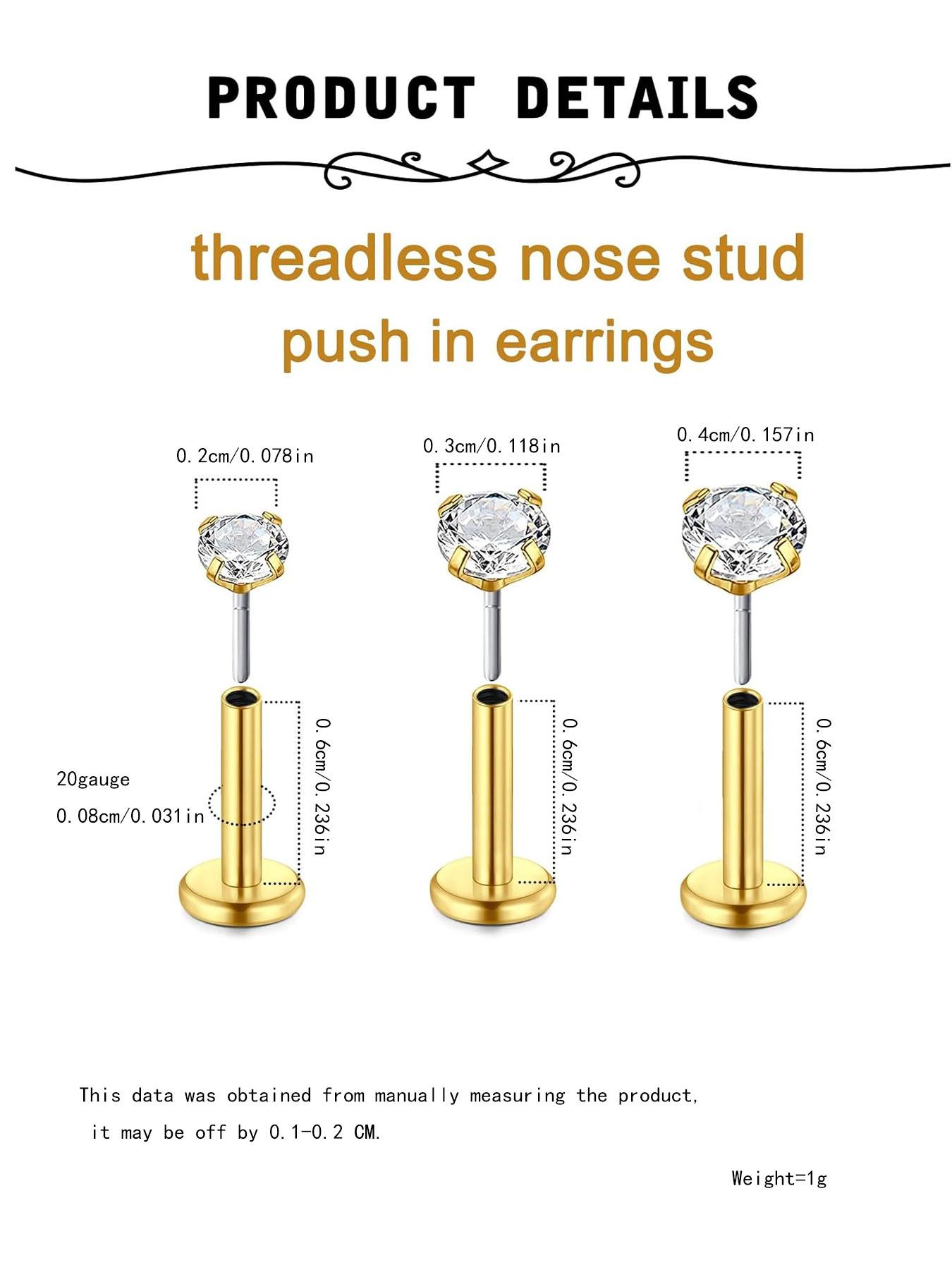 Rhinestone Decor Nose Studs, Stainless Steel Nose Rings, Body Piercing Jewelry for Women & Men, Trendy All-match & Exquisite Jewelry for Birthday Gift