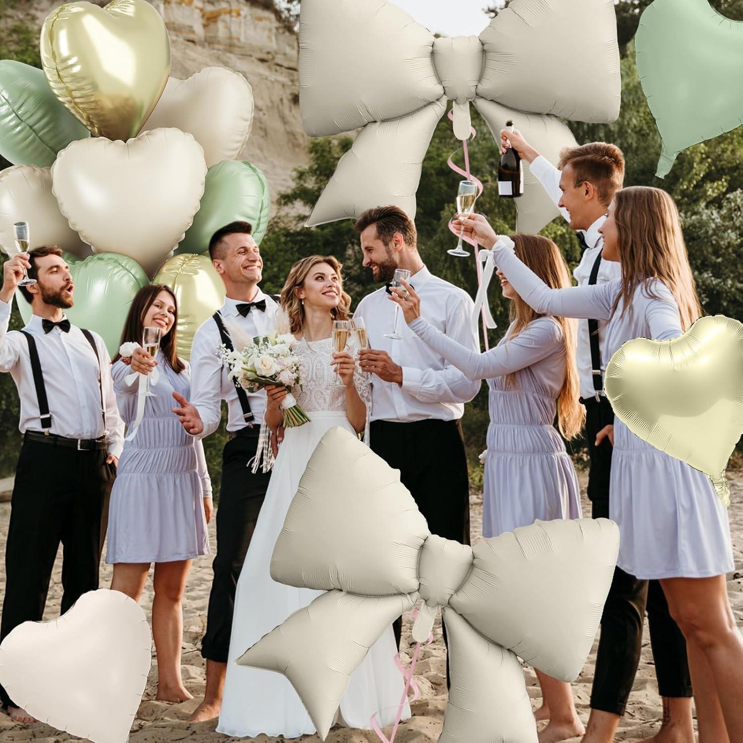 Green gold heart-shaped bow balloons, 8 18 inch heart-shaped balloons and 2 38 inch bow balloons (with 2 accessories), suitable for boys, girls, baby showers, wildlife park jungle birthdays, wedding party decorations
