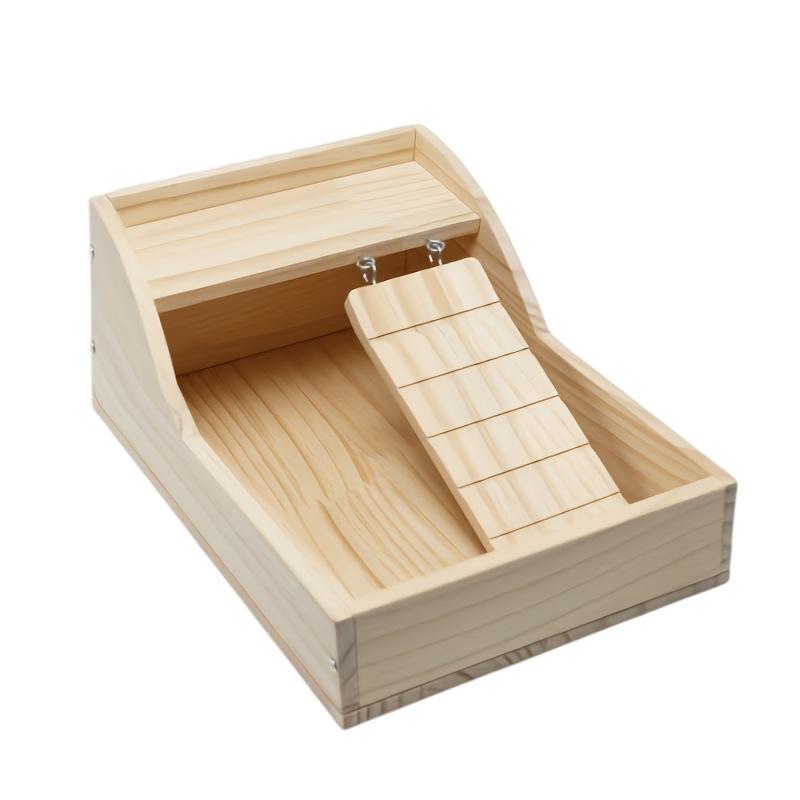 1pc Hamster Sand Bath Box, Wooden Shower Enclosure, Digging Sand Bathtub Container with Ladder, Ideal for Dwarf Syrian Mice and Small Pets