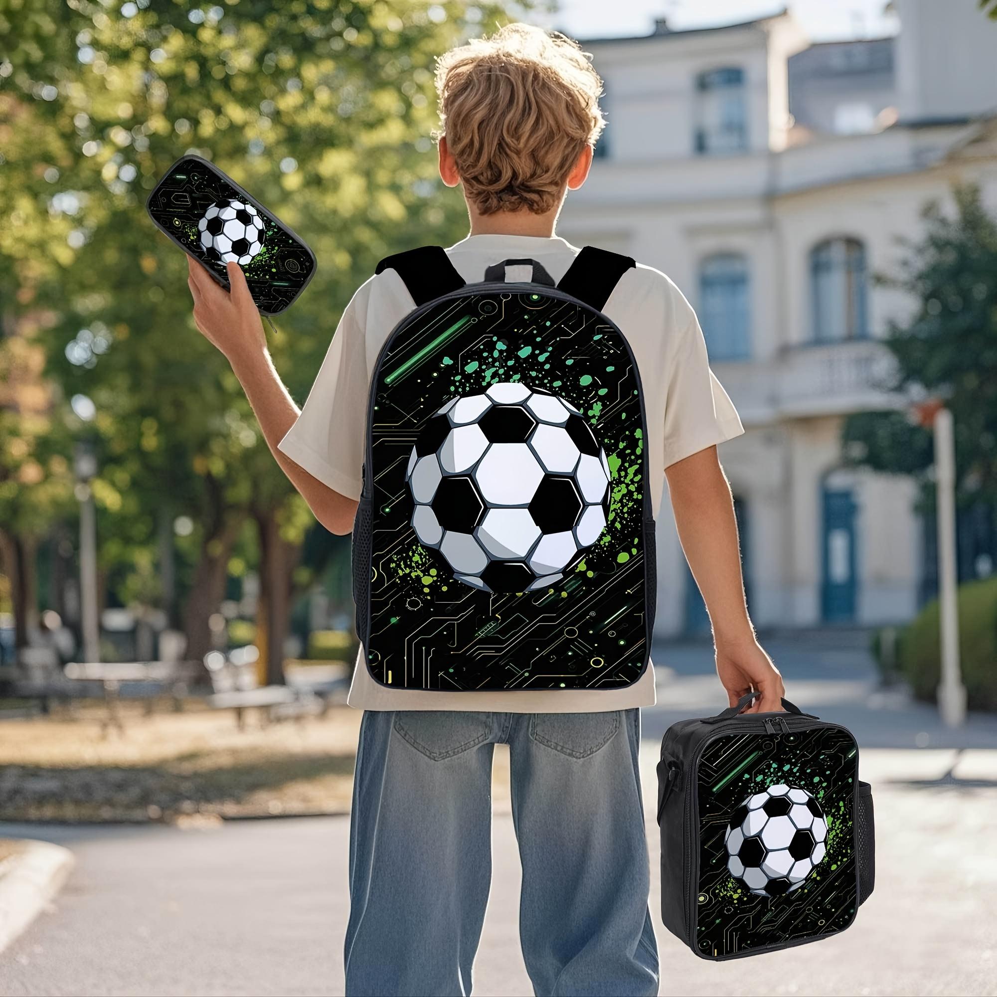 Cool Green Football Black Backpack Three-Piece Set, Large Capacity Backpack for Daily Commuting, for Teenager