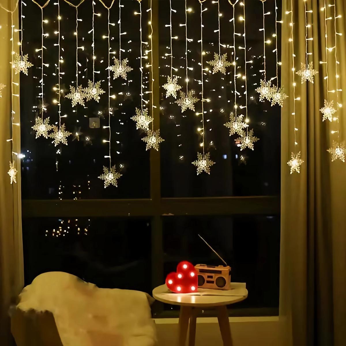 Christmas Snowflake Curtain Light 8 Modes Remote Control 96 LED Fairy String Lights for Christmas Indoor Party Holiday Decoration Party Decoration Supplies #TOP PICKS