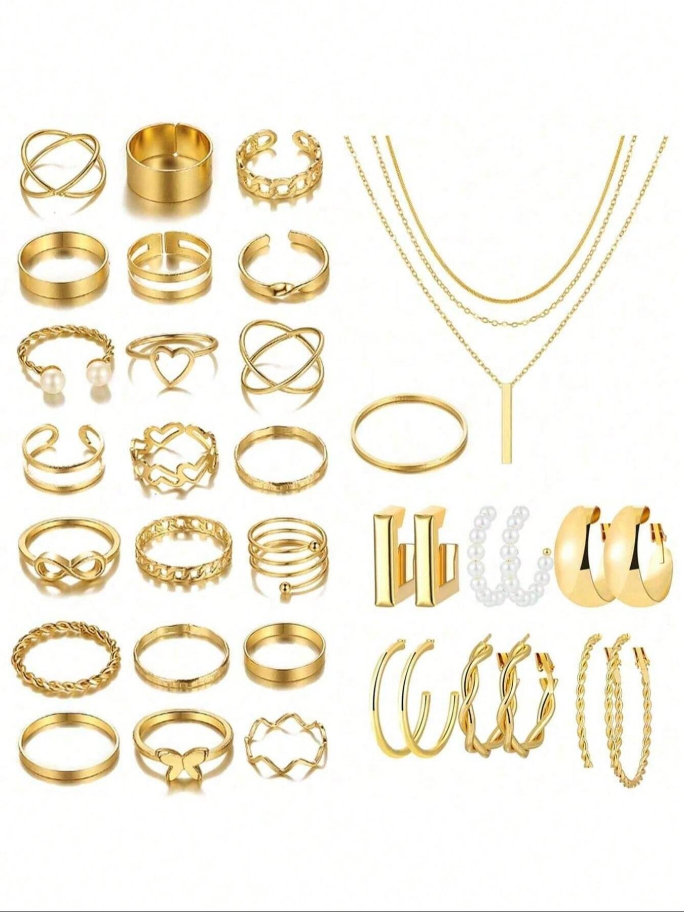 35/42/62/68/86 Pieces Elegant Vintage Fashion Matching Jewelry Set, Featuring Layered Y-Shaped Necklace, Earrings, Rings, Bracelets, Unique Floral & Geometric Designs for Everyday & Party Wear
