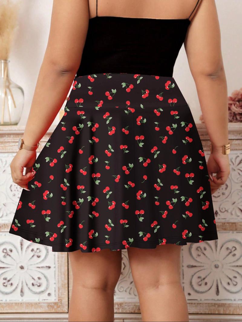 【Plus Size】 Solid / Ditsy Floral Print Pocket Design Skort, Fashion Casual Cute 2 in 1 Short Skirt for Daily Outdoor Wear, Women Plus Clothing for Summer，napkin skirts