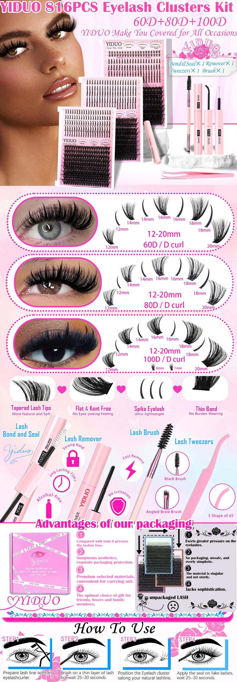 Mixed Length Individual False Eyelashes Kit, Volume Individual Lashes, 1 Box Natural Look Eyelash Extensions, Self Grafting Curl Eyelashes, Eye Makeup Enhancement False Eyelashes, Cosmetic