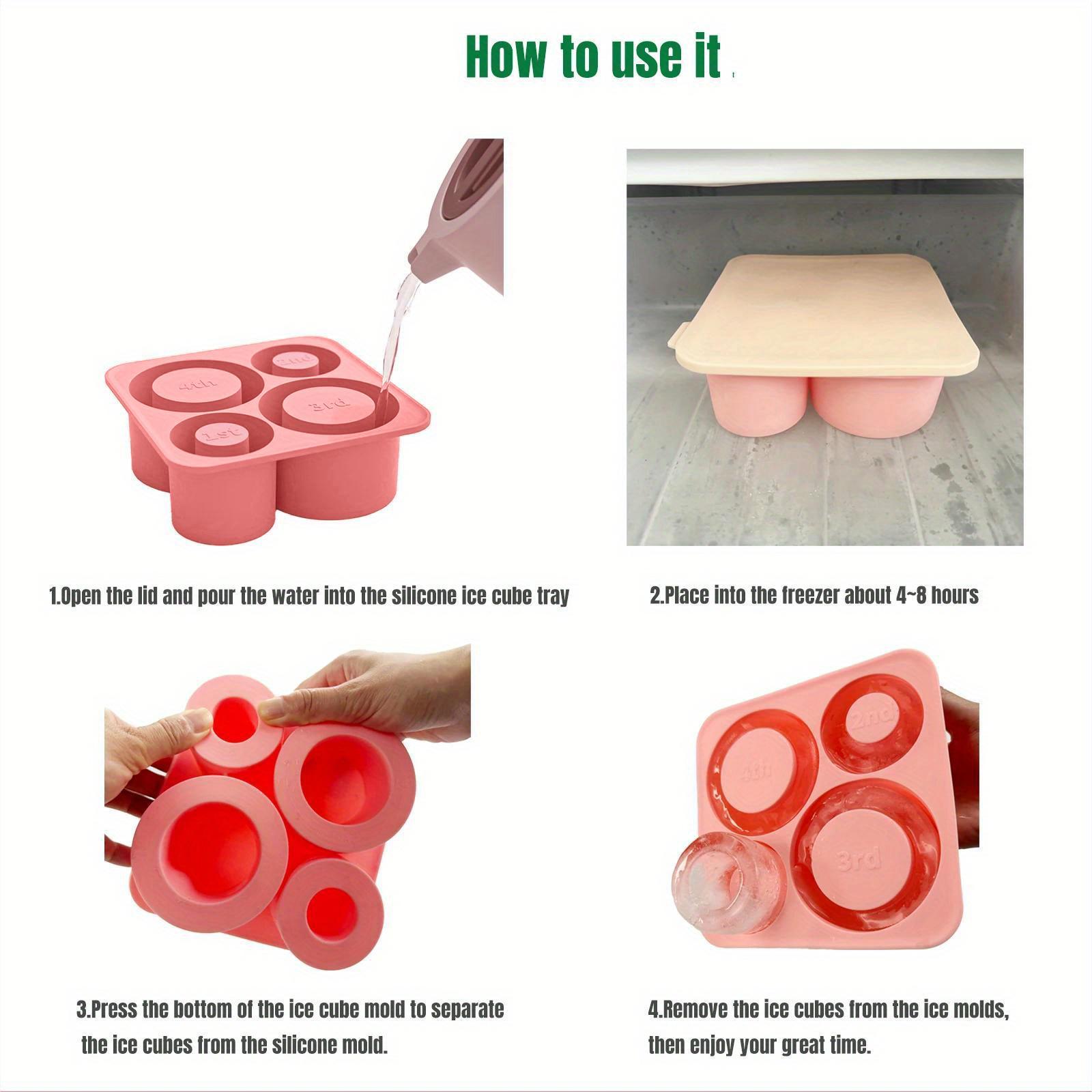 1PC Stanley silicone ice tray, 4-panel covered easy to release ice cube mold, large capacity water cup accessories for coffee, cocktails, and cold drinks enthusiasts, Stanley ice cream cup accessories