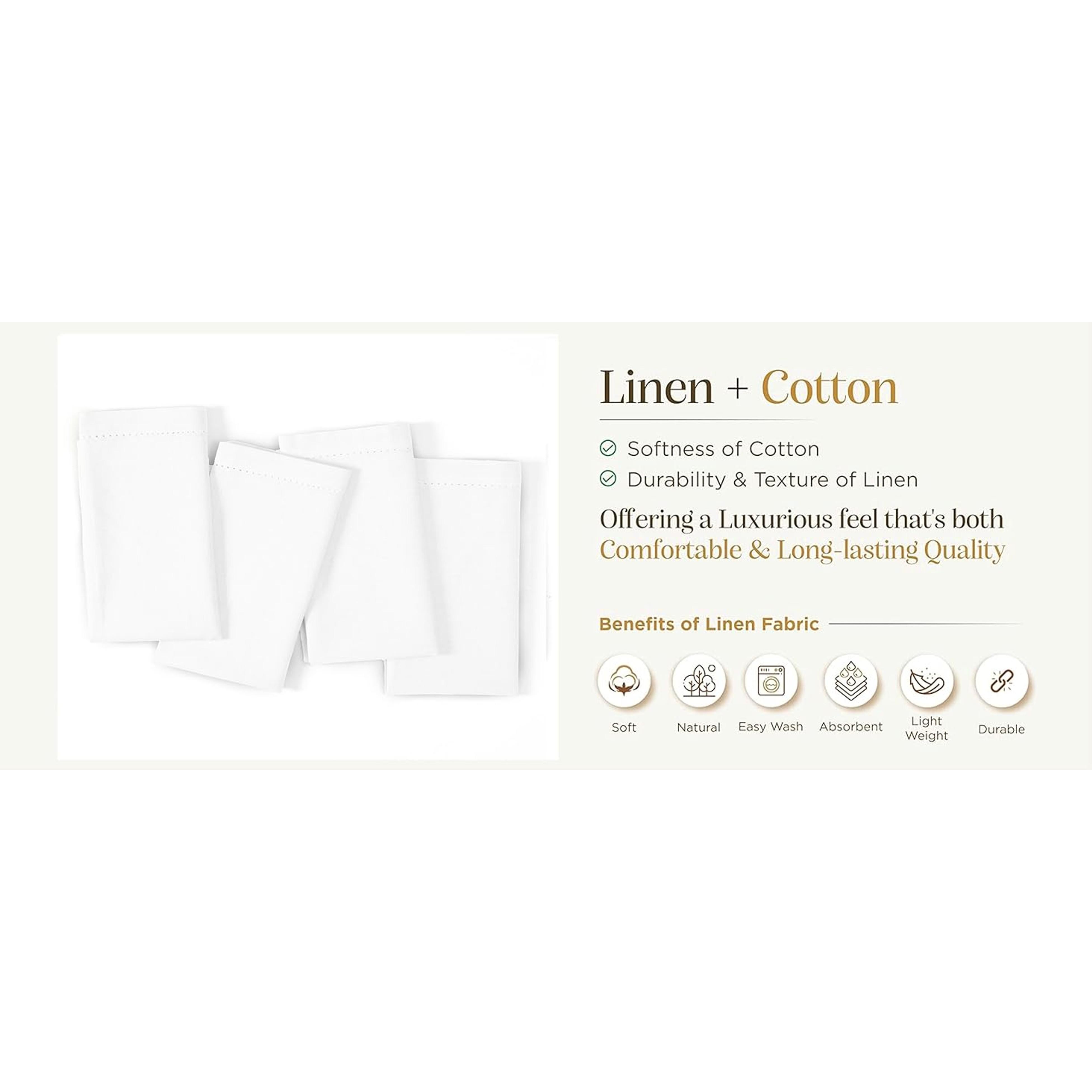Rustic Traditional Reusable Washable Flax Cotton Dinner Napkins Set of 12, 20x20 in White Hemstitched Cloth Napkins with Mitered Corners, Oversized for Parties, Weddings