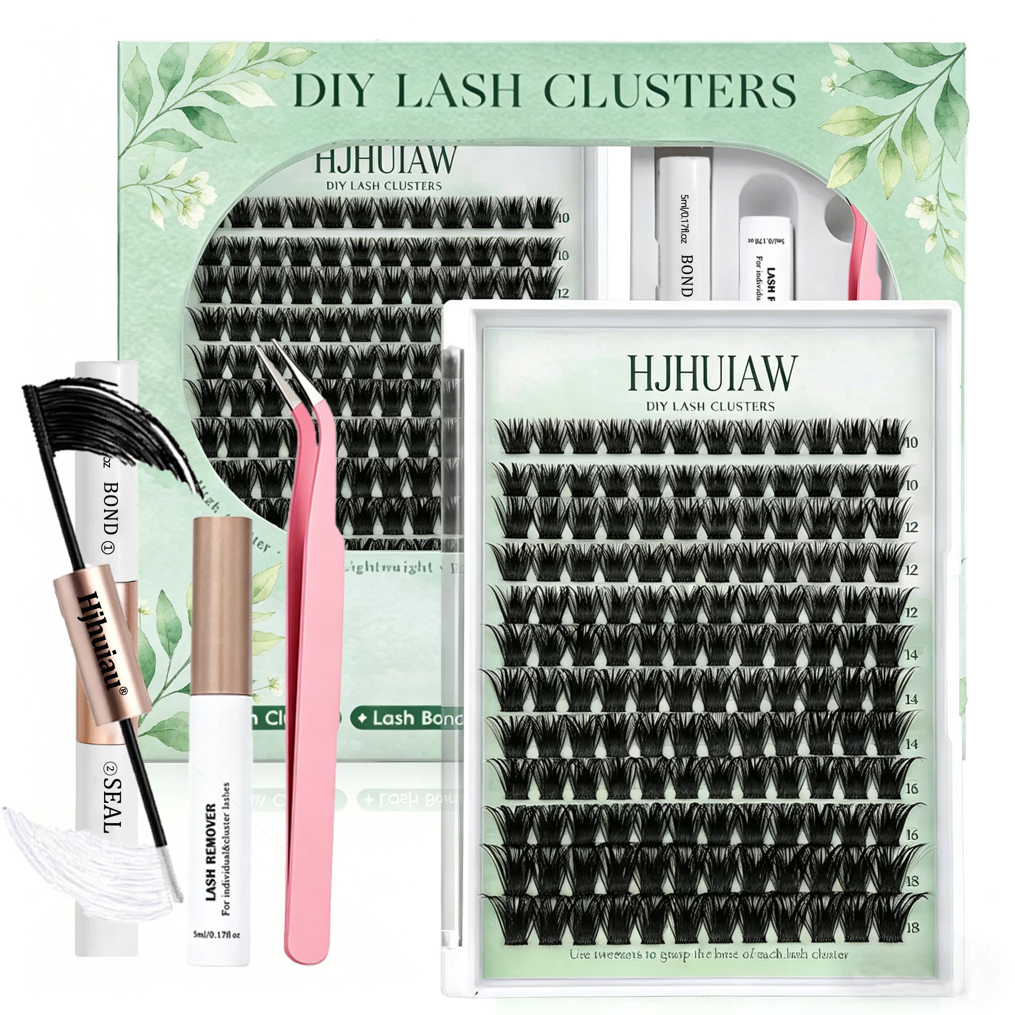 HJHUIAW DIY Eyelash Bundle Set - Soft and Fluffy Long lasting Eyelash Set with Gel Remover and Tweezers, Suitable for Beginners to Use at Home with Ease - Eyelash Set, Mother's Day Gift