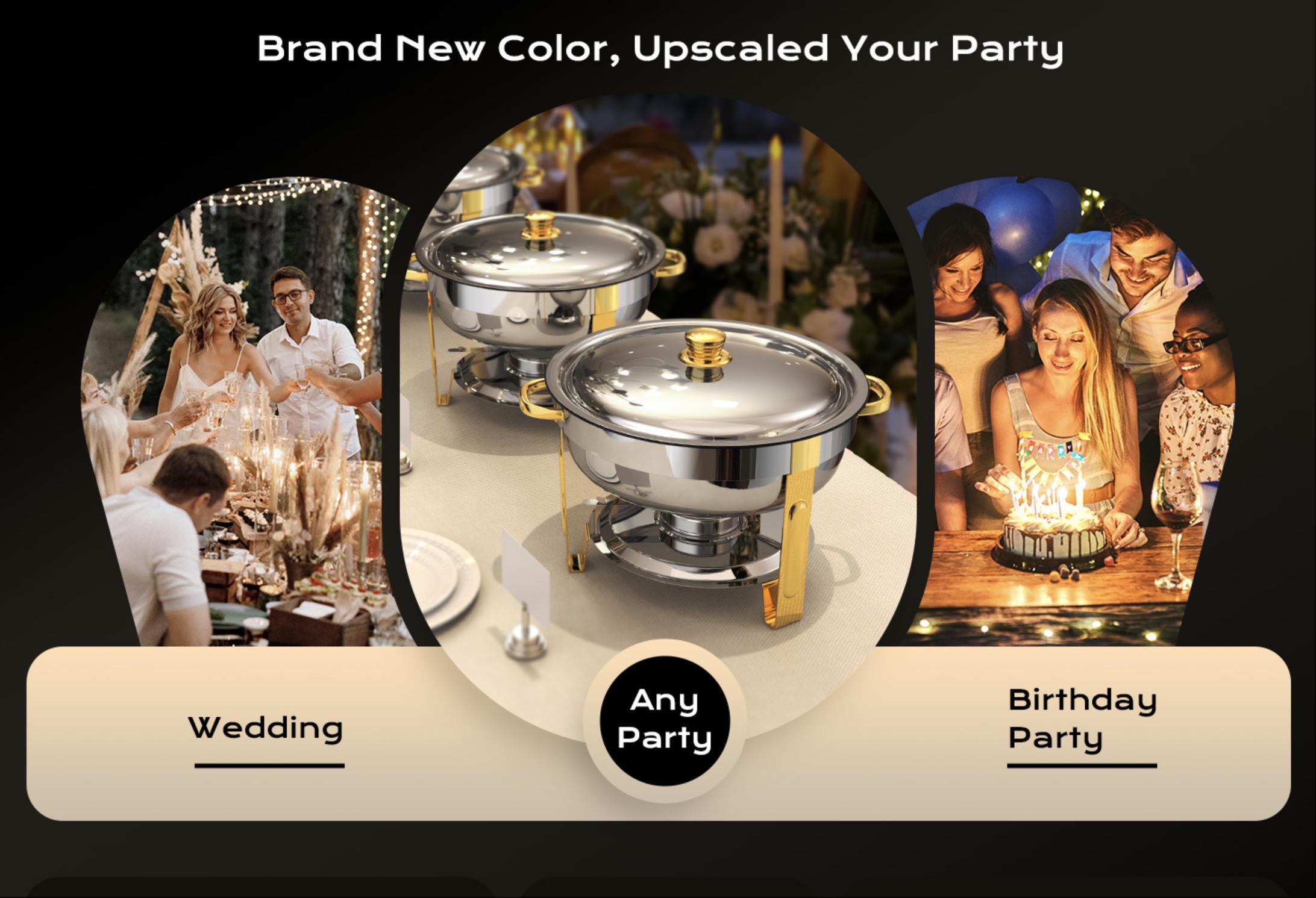 5.5QT/ 9QT Stainless Steel Chafers Chafing Dish Plates Set for Buffet Server Warmer Party-Ready Perfection Full Size Pots Kitchenware Food Warm Cookware Safe Rolled Edge Design Superior Heat Retention Birthdays Weddings