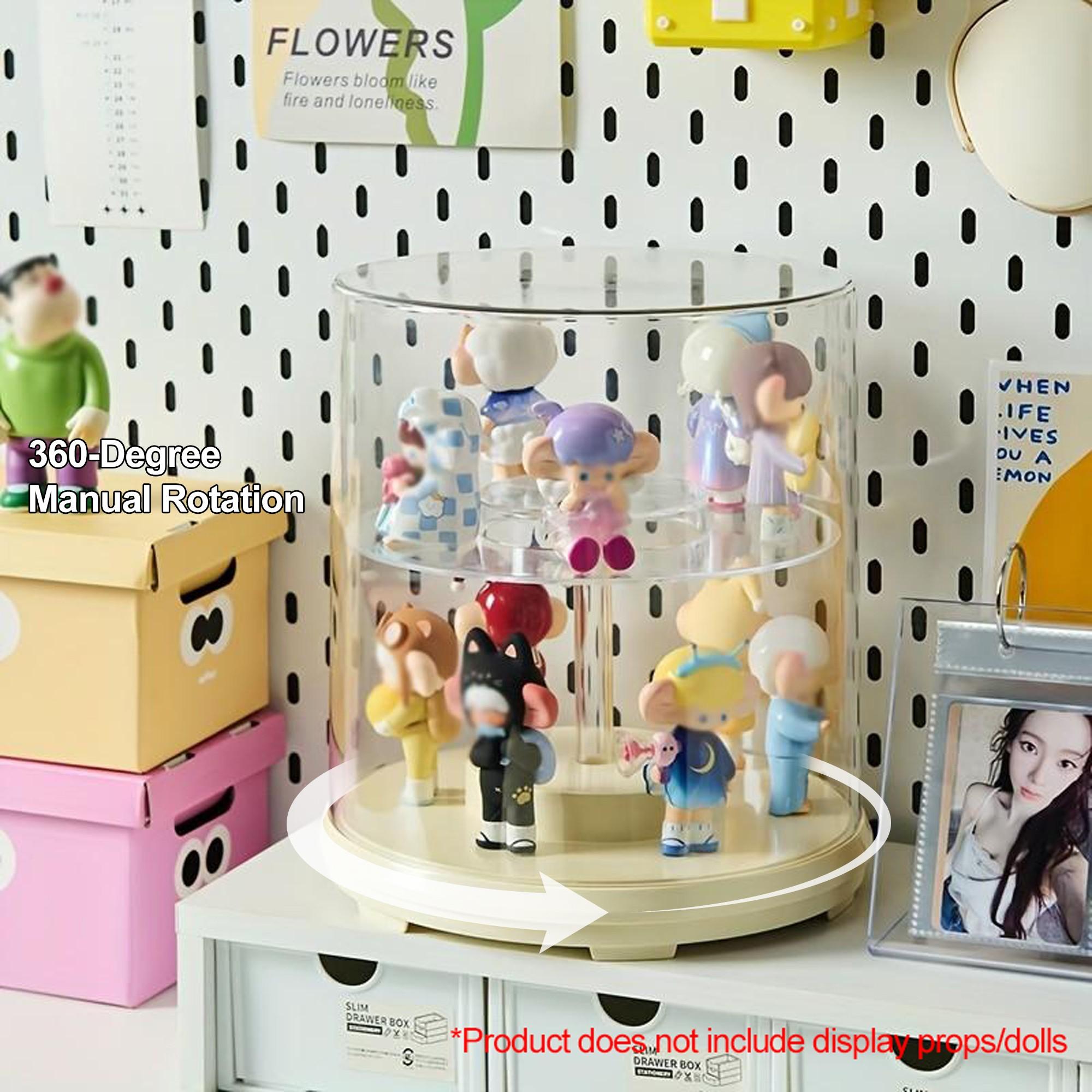 Double Layer Action Figure Storage Box Display Rack, 360 Degree Manual Rotation Design, High Transparency Cover, Stackable Collector Display for Collectibles