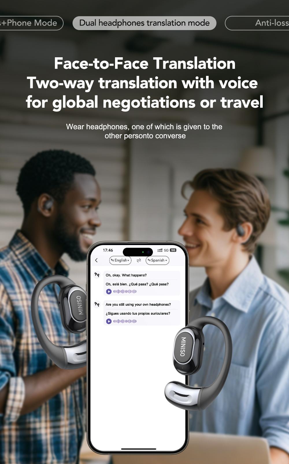 MINISO MS156 AI Headphones True Wireless OWS Earphones Bluetooth 5.4 134 Languages Translation Earbuds HiFi Sound Waterproof Open Ear Headsets with APP